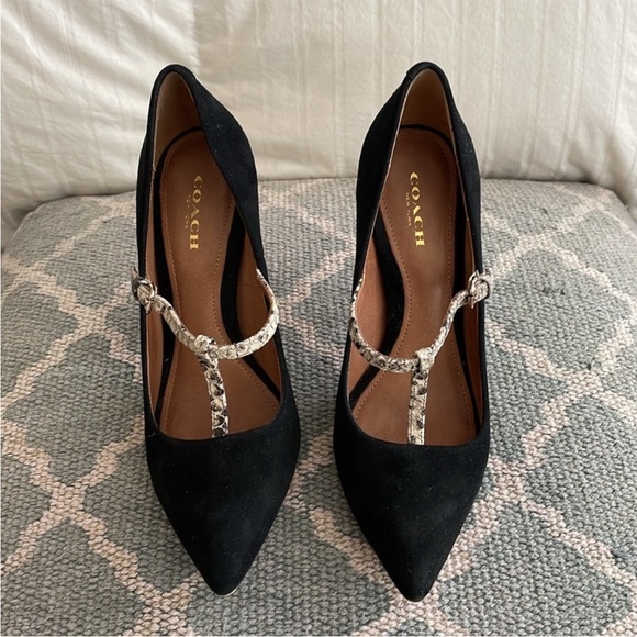 COACH Fulton Suede Natural Snake Print Heels - Picture 1 of 13